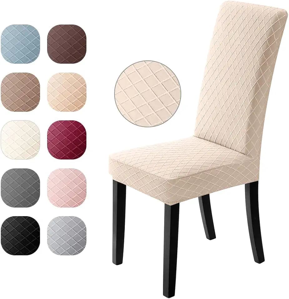 Stuhlhussen 4er Set Universal Stretch Stuhlhussen Moderne Jacquard Husse Abnehmbare Stuhlbezug Abdeckung Esszimmer überzug Bi-Elastic Spannbezug,für Bankett Deko und Hochzeit Partys (Beige, 4 er Set)
