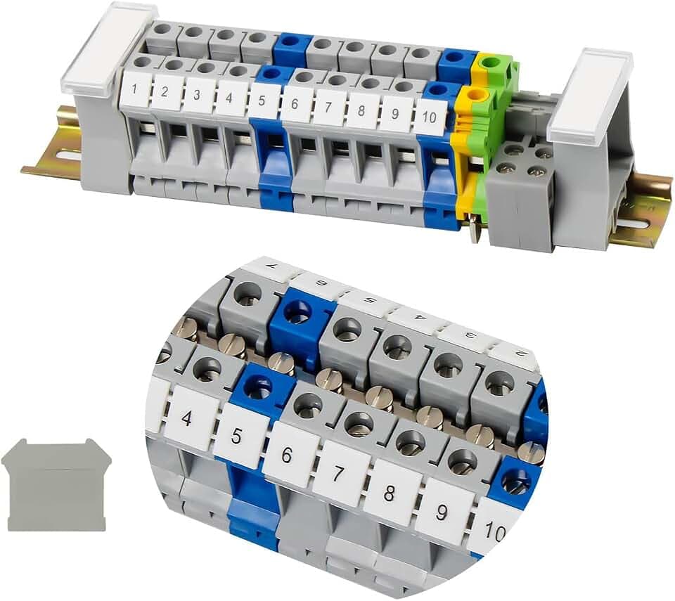 Reihenklemmen Hutschiene UK/10N, 10mm² Schienenanschlussblock- Kit mit 20cm Schiene und Klemmenblock Zubehör, Durchgangsklemmen-Kit mit für Produktionsautomatisierung, Schaltungsumwandlung