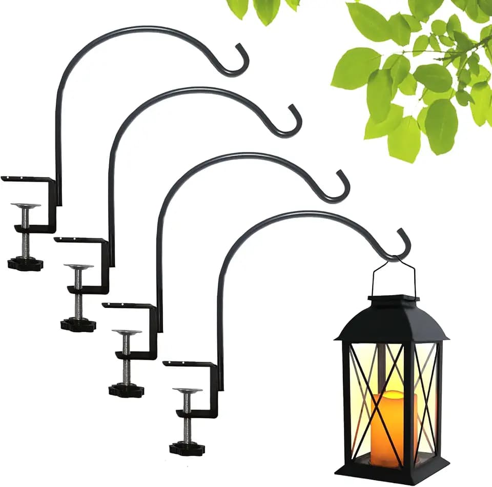 Super Short Deck Hook for Railing 4 Pack Deck Bird Feeder Pole with 3.3 Inch Strengthened Clamp for Hanging Bird Feeders, Lanterns, Wind Chimes, Flower and Plant Baskets (4)（Lanterns Not included)