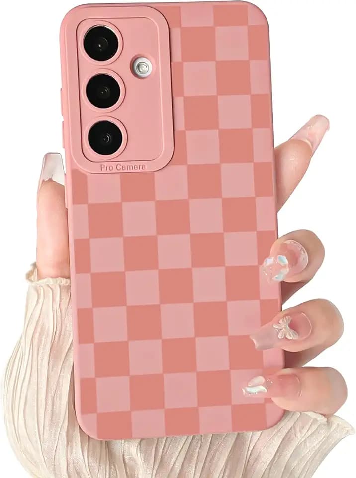 Lovmooful for Samsung Galaxy A55 Case Cute Checkered-Pink