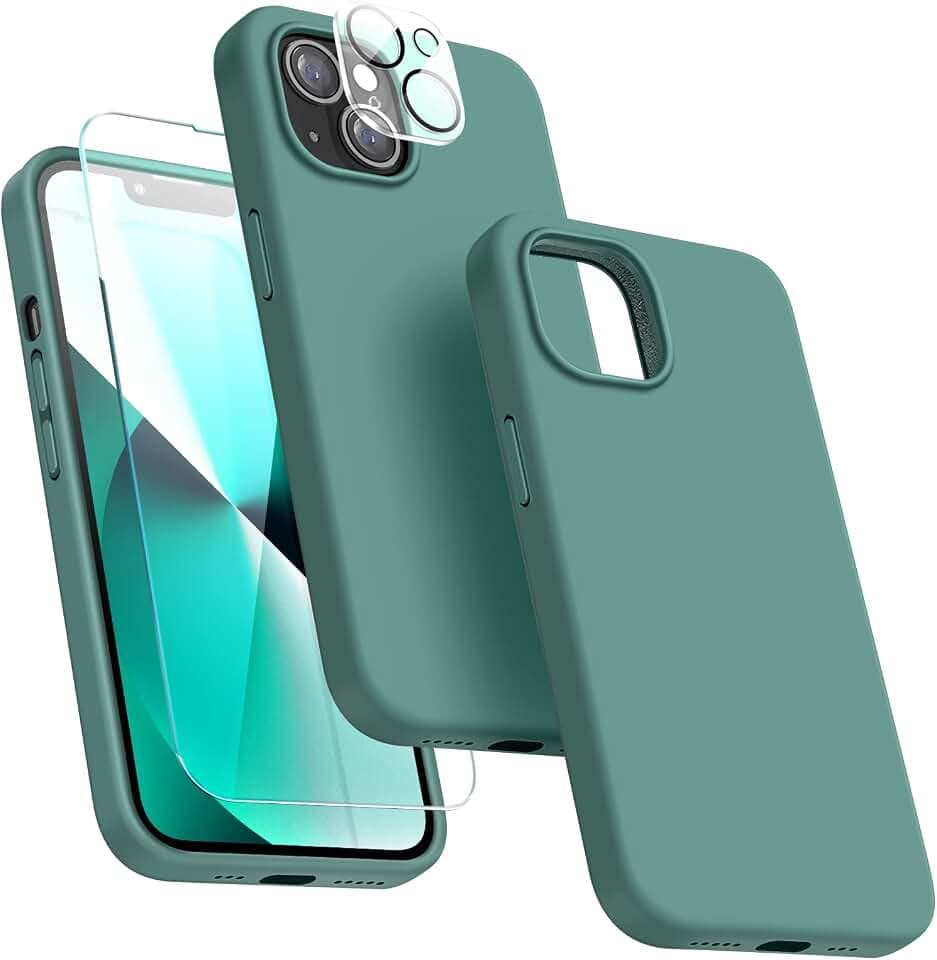 Dssairo [5-in-1 Entworfen für iPhone 13 Hülle, mit 2 Displayschutzfolie + 2 Kameralinsenschutz, Schutzhülle [weiches, kratzfestes Mikrofaser-Futter] 6,1 Zoll (Mitternachtsgrün)