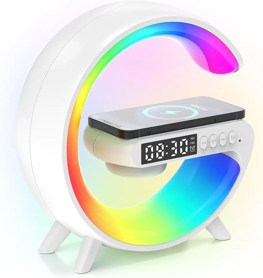 Tageslichtwecker, Lichtwecker Sonnenaufgang Wecker mit Licht, Wake up Light, Wireless Charger Led Smart Tischlampe Bluetooth-Lautsprecher 13 Modi für Erwachsene Kinder Schlafzimmer