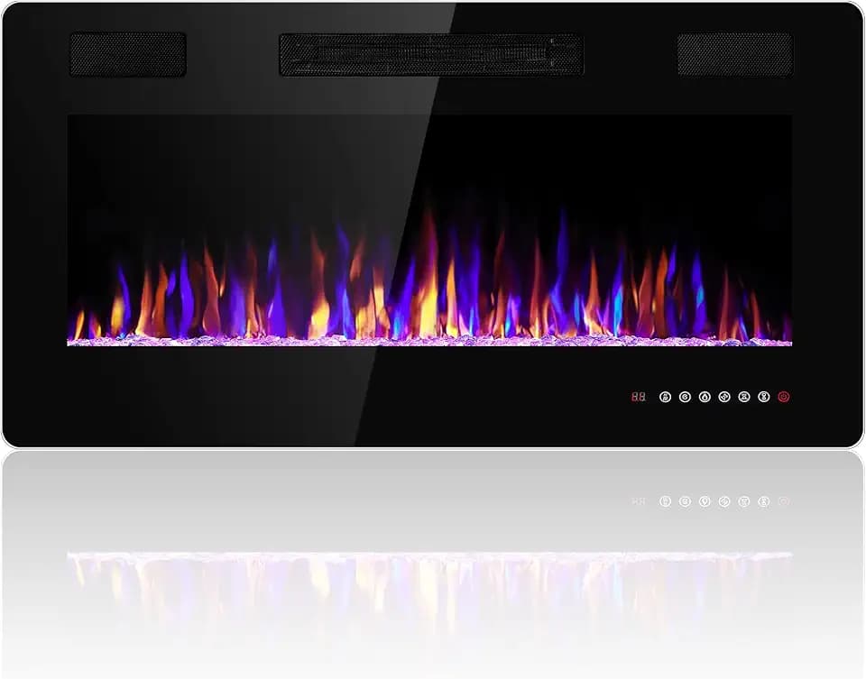 Electactic 30 Inch Electric Fireplace Insert Ultra-Thin - Recessed & Wall-Mounted Fireplace Heater with Thermostat, Adjustable Flame, Remote Control - Linear with Timer, Touch Screen, 750/1500W