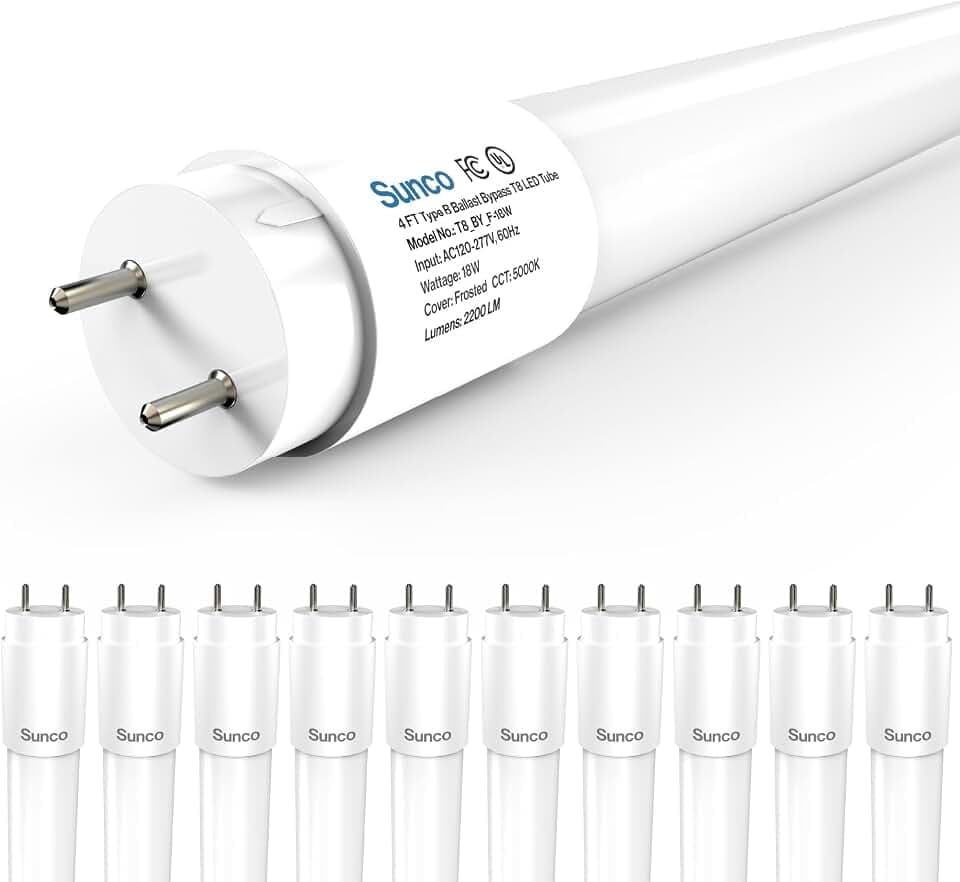 Sunco 10 Pack 4 Foot T8 LED Tube Light Bulbs, 18W, 5000K, Ballast Bypass