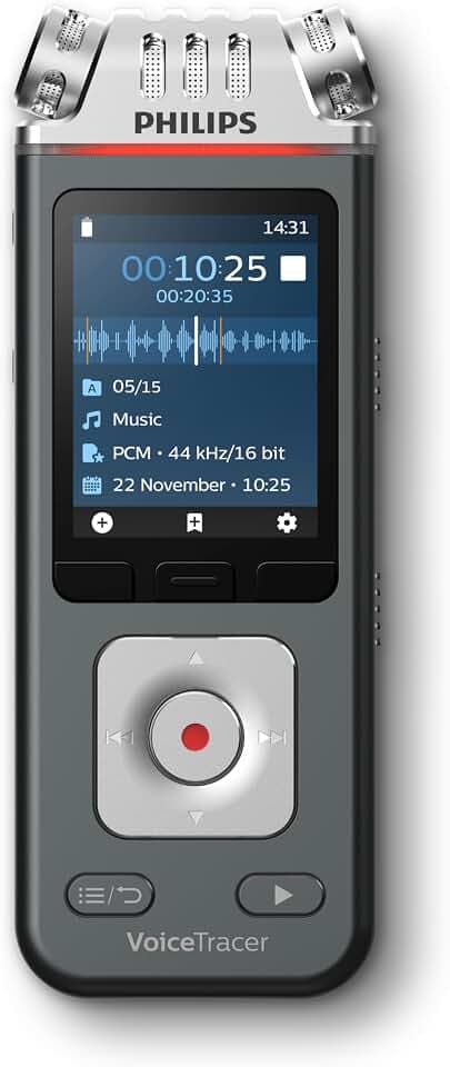 Philips DVT6115 VoiceTracer, Diktiergerät, Aufnahmegerät, 3 HiFi Mikrofone für Musikaufnahmen optimiert, inkl. Sembly AI-Testlizenz: Transkription & KI-Zusammenfassungen