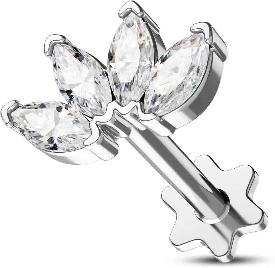 COCHARM 16g Flat Back Helix Earring Stud Lotus Flower 6mm
