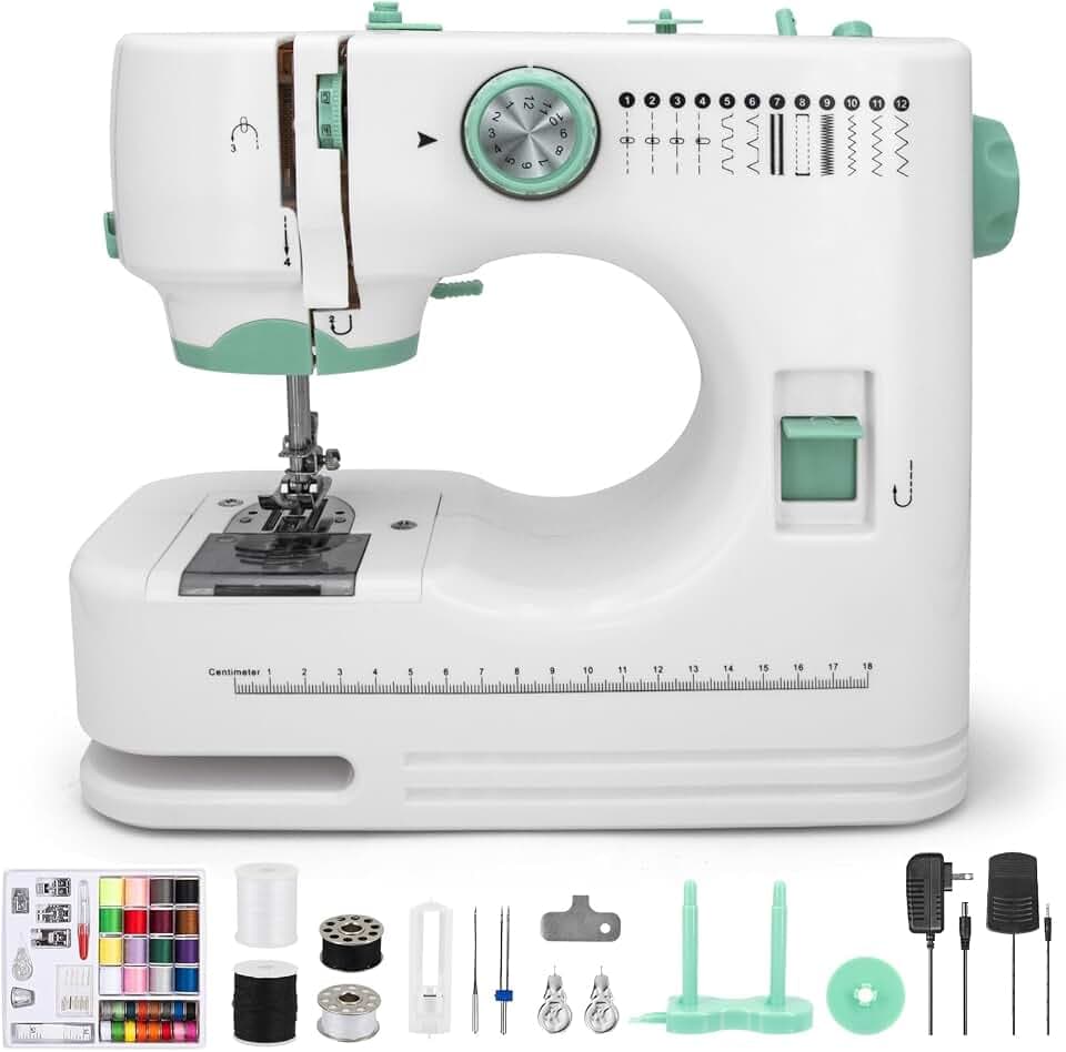 Nähmaschine – Kompakte Multifunktions-Nähmaschine für Anfänger & Profis, 12 Stichmuster, 2 Geschwindigkeiten, Doppelstich, Fußpedal & Knopfbetrieb, ideal für DIY und Kleidung