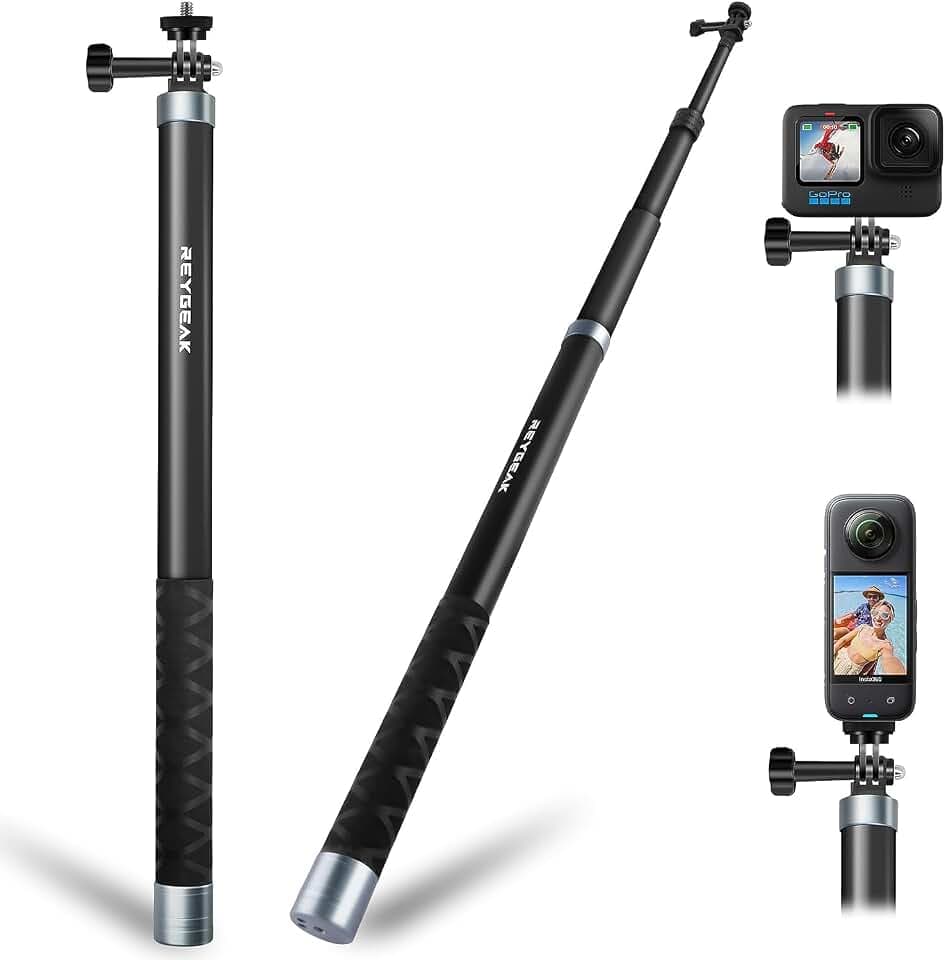 REYGEAK 3m/300cm Langer Selfie-Stick aus Kohlefaser für Insta360 X4/X3,Kohlefaser-Material Ausziehbares Polar Einbeinstativ für GoPro Hero 11/10/9,DJI Action 4/3 und andere Action-Kameras (3M/300cm)