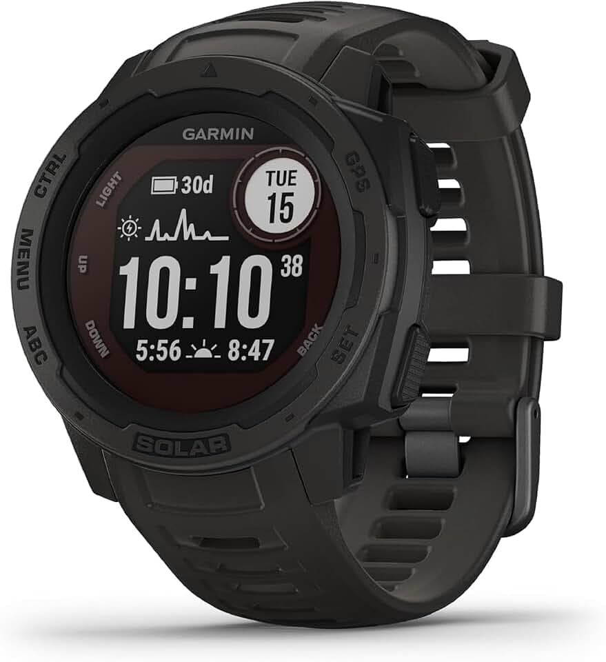 Garmin Instinct Solar renewed- wasserdichte GPS-Smartwatch mit Sport-/Fitnessfunktionen. Herzfrequenzmessung am Handgelenk, Fitness Tracker und Smartphone Benachrichtigungen (Generalüberholt)