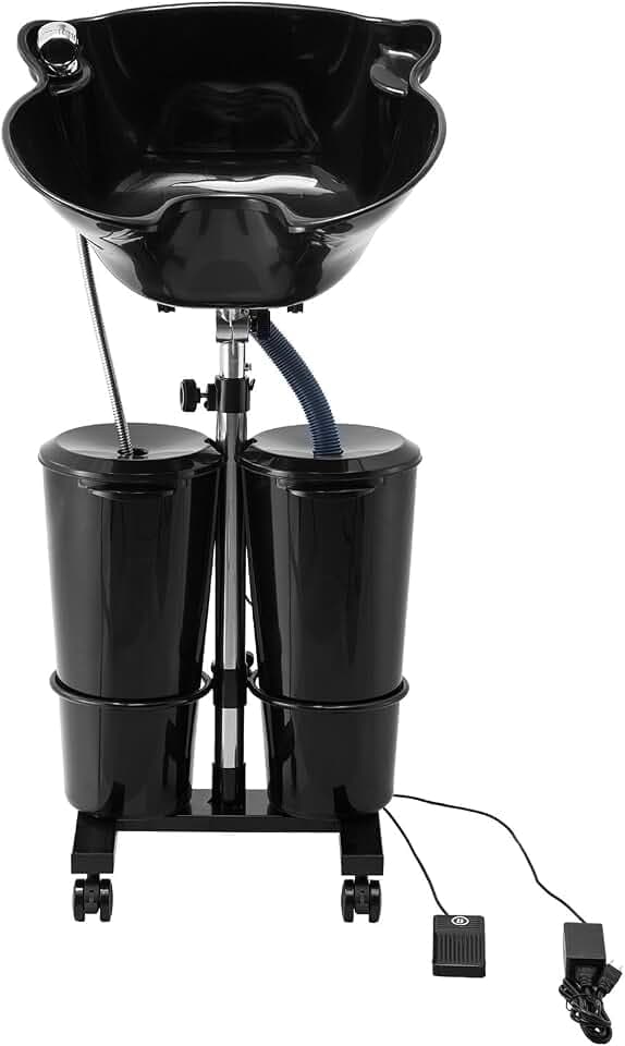 VEVOR Friseur Waschbecken, Haarwaschwanne mit elektrischer Pumpe, inkl. 2 Eimern, 2 Duschköpfen, Ablaufschlauch, höhen- und winkelverstellbarer Rückwärtswaschbecken für Friseursalon, schwarz