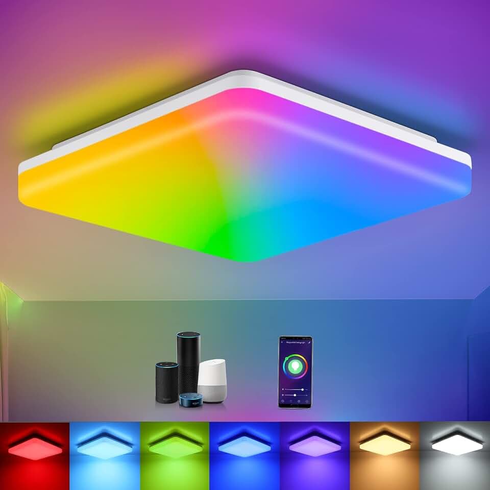 Alexa Smart Deckenlampe, 36W 3600LM Wifi LED Deckenleuchte Dimmbar RGB, IP54 Badlampe Steuerbar via App(2700-6500K), Kompatibel mit Alexa Google Home, Schlafzimmerlampe, Wohnzimmerlampe 33 * 33 cm