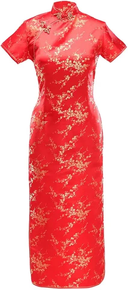 7Fairy Women's Sexy VTG Red Floral Long Chinese Prom Dress Cheongsam