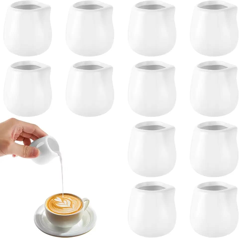 Milchkännchen Porzellan, 12 Stück Milchkännchen Weiß 60ml Milchkännchen Klein, Schaumkännchen Kleine Espressokanne, Mini-Milchkännchen für Kaffee, Milch, Saucen, Cafe, Küche