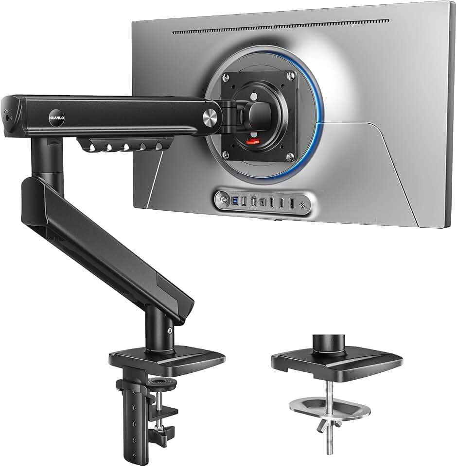 HUANUO Monitor Halterung für 13-32 Zoll, FlowLift Pro Monitorhalterung bis 9 kg, MechaSpring Monitor Arm (Neigung/Schwenk/Rotation) werkzeuglos montierbar, für Gaming & Office, VESA 75/100 mm