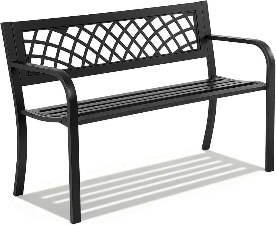 FDW | 46" Outdoor Garden Bench | Black | 480lbs Load Capacity