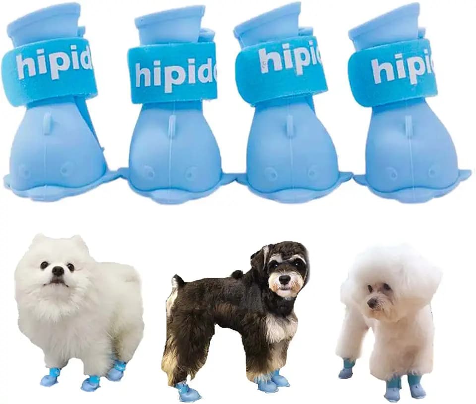 4Pcs Waterproof Dog Boots Dog Shoes for Snow and Rain Teddy Pomeranian Bichon Small Dogs (Blue, Large)