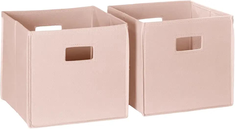 RiverRidge Folding Storage Bins - 2-pack of 10in Tall Soft Pink Cubes
