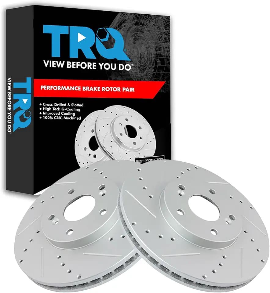 TRQ Performance Front Brake Rotor Set G Coated Vented Drilled and Slotted