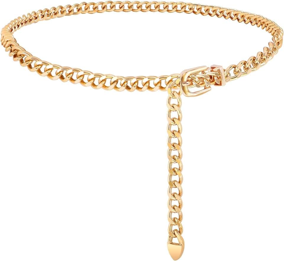 WHIPPY Damen Kettengürtel Gold Taillenkette Verstellbar für Kleid Jeans