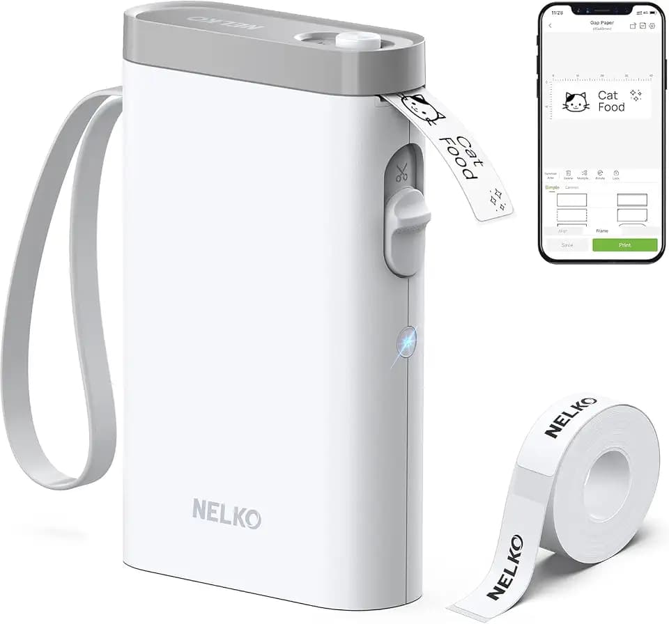 Nelko P21 Label Maker Machine with Tape, Bluetooth Label Printer, White