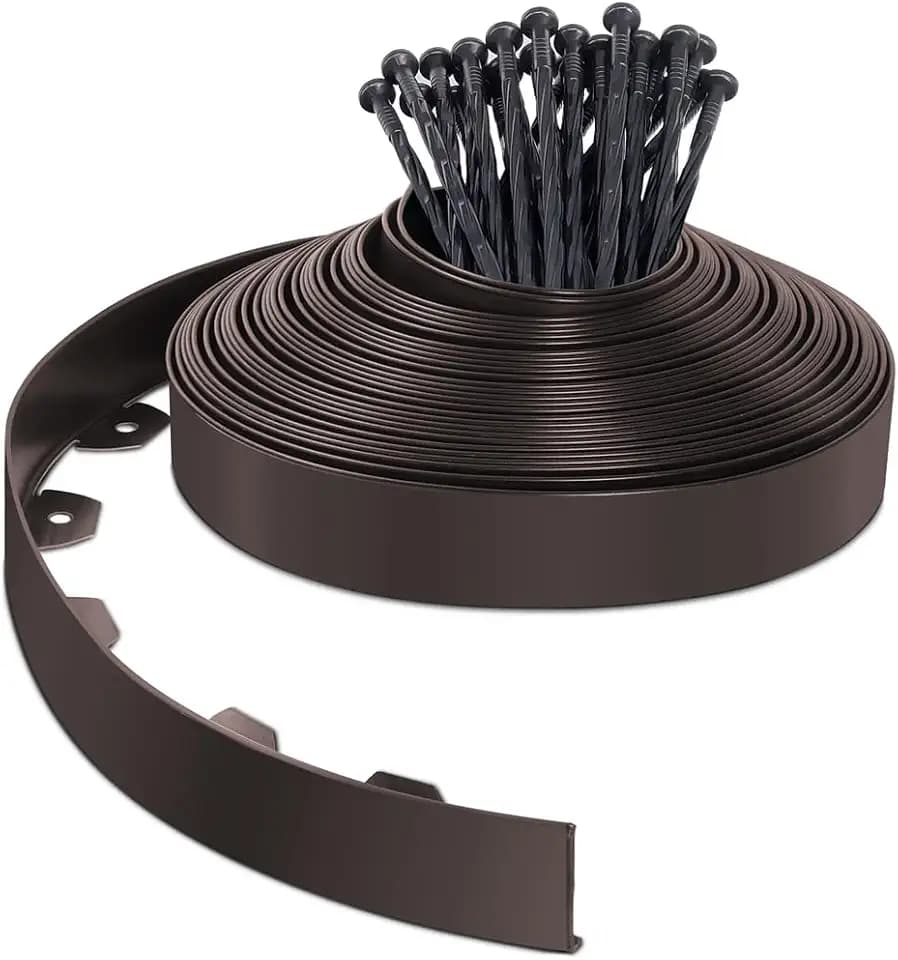 VOUNOT Flexible Rasenkante Kunststoff, mit 40 Erdanker, Länge 20m Höhe 5cm, Braun