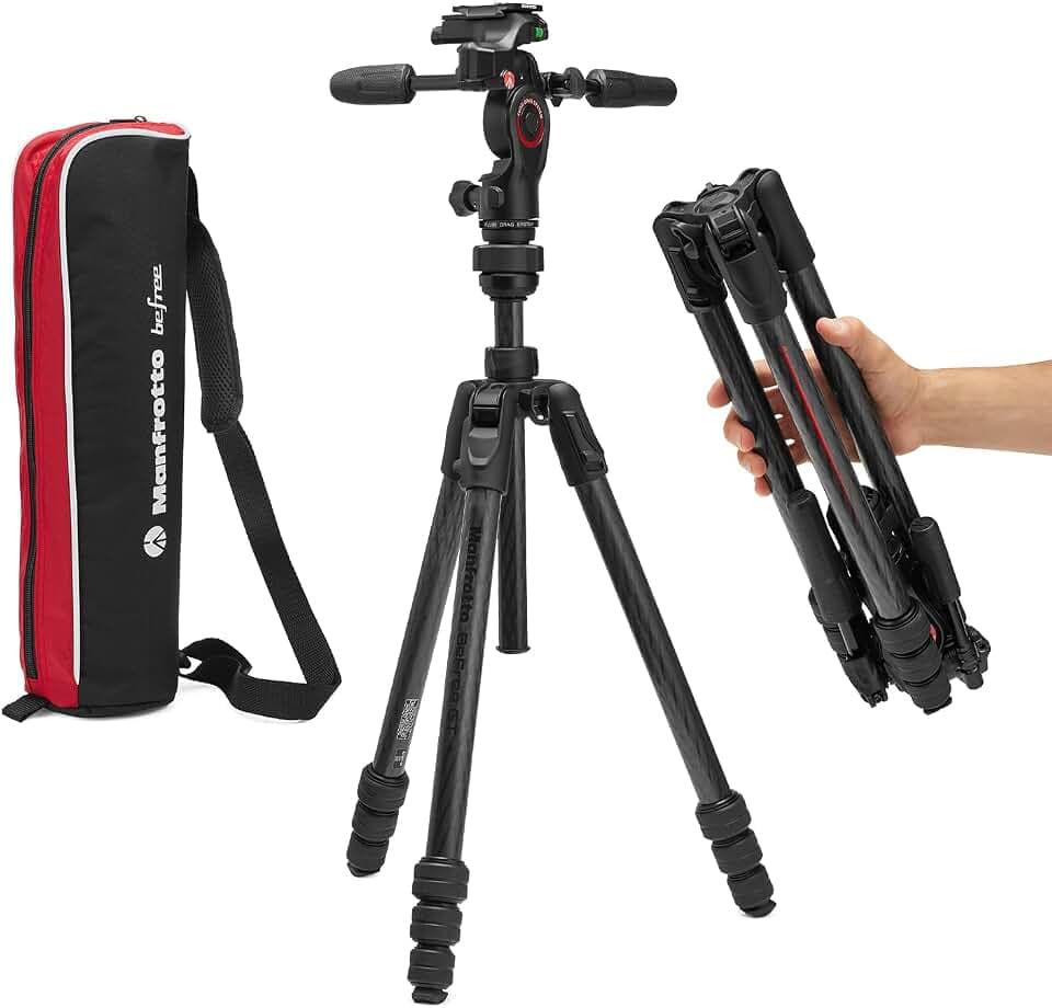 Manfrotto Befree GT PRO Reisestativ aus Kohlefaser, 4-teilig, mit 3-Wege-Schwenk-/Neigekopf, Schwarz