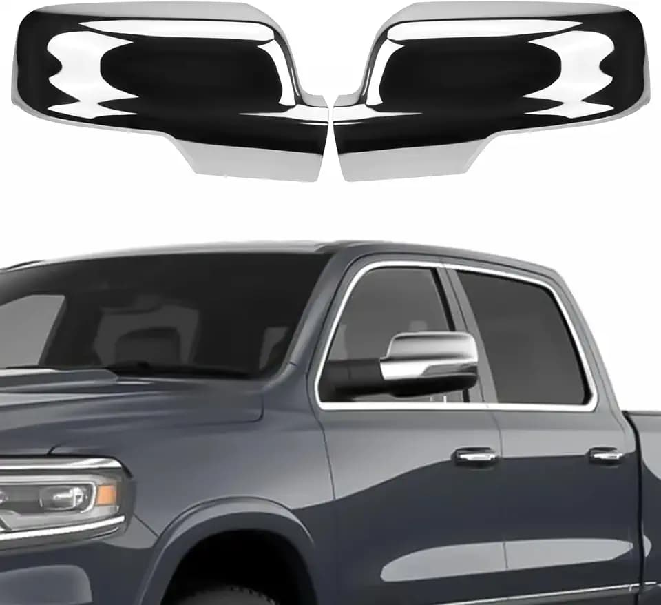 Chrome Side Mirror Covers Caps Compatible with 2019-2025 Dodge Ram 1500，Door Mirror Bezel Caps for Ram 1500 Replacement Pair with Turn Signal Cut-Outs