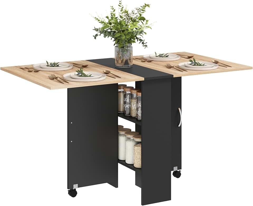 HOMCOM 80-140 cm Klapp-Esstisch für 4-6 Personen, Eiche & Schwarz