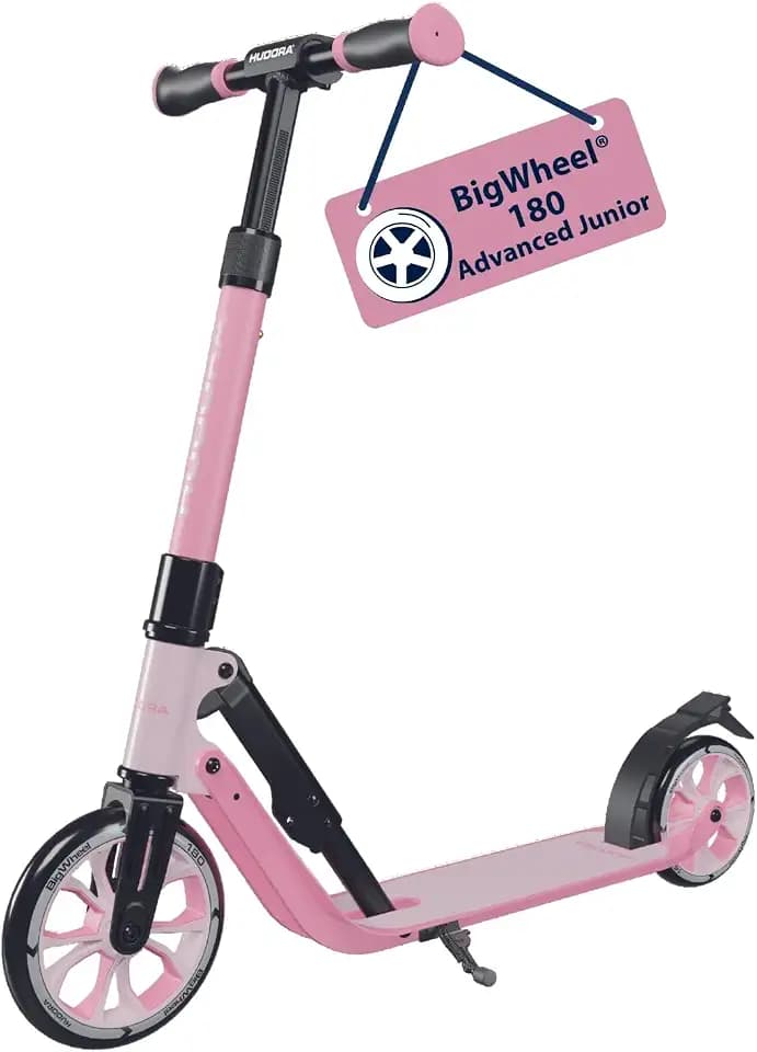 HUDORA BigWheel 180 Advanced Junior - Hochwertiger und sicherer Kinder Roller ab 3 Jahre - Zusammenklappbarer Kinderscooter mit Reflektoren - Höhenverstellbarer Mini Scooter für Jungen und Mädchen