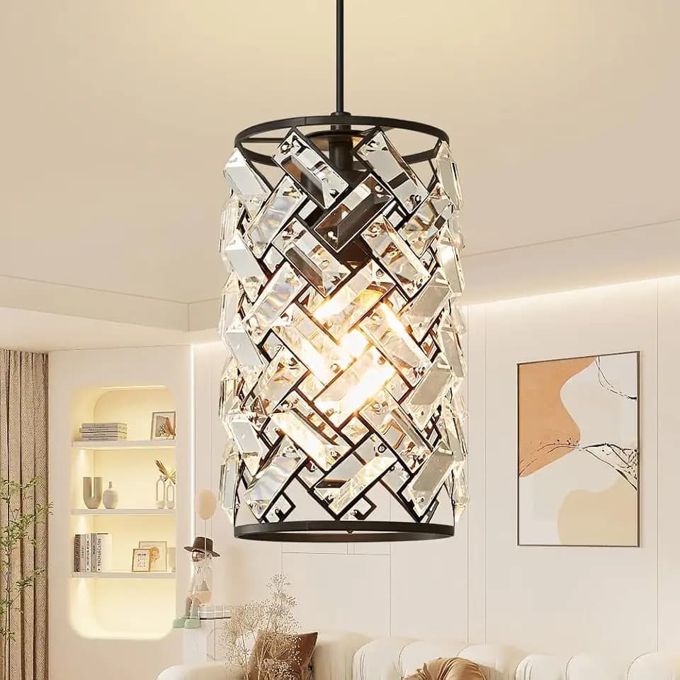 10.2" Black Mini Crystal Modern Kitchen Pendant Lights Kitchen Island