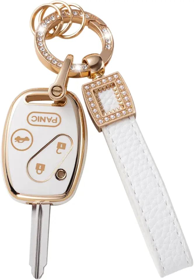 for Honda Key Fob Cover with Leather Lanyard, Car Key Fob Case Compatible with 2003-2012 Accord 2006-2013 Civic 2005-2006 CR-V Pilot Fit Odyssey Ridgeline Smart Key Protector Holder