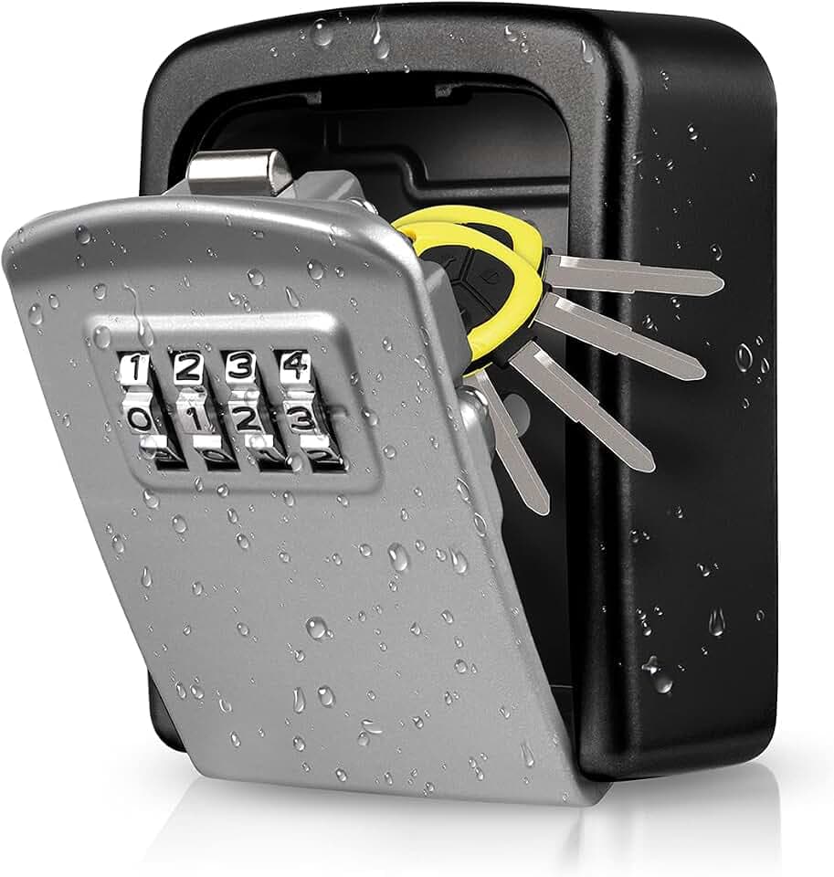 LUROON Schlüsselsafe Speicher Schlüsselkasten mit Zahlencode Mini Verschluss Kasten Schlüssel Wandmontage Zinklegierung Wasserdicht Rostfrei Innen Außenbereich für Haus Garagen Schule (Silber)