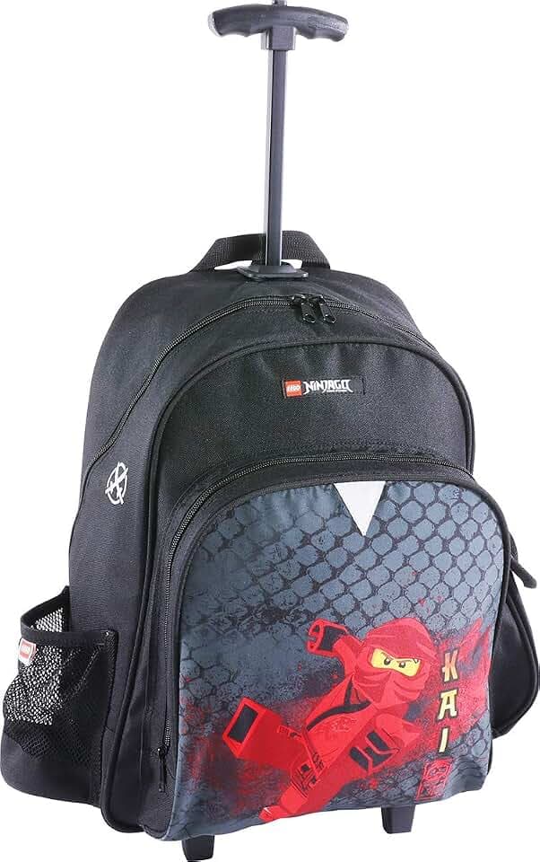 LEGO Bags 2 in 1 Trolley Rucksack Schulranzen NINJAGO Dragon, Leichter Kinderrucksack, Kindertrolley mit LEGO Motiv, Ranzen Schwarz, mit großem Hauptfach, Vortasche und Mesh Seitentasche, 2 Rollen