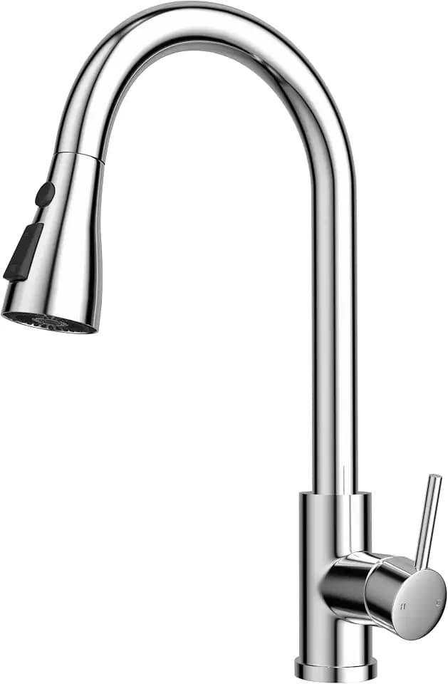 Wasserhahn Küche Ausziehbar, Hochdruck Küchenarmatur mit Brause, Armatur Küche mit 3 Strahlarten, 360° drehbar Mischbatterie Küche Spültischarmatur, Edelstahl Poliertes Chrom