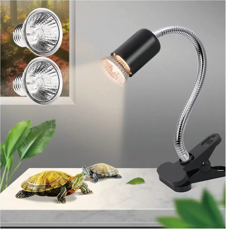 Heat lamp for reptiles，UVA UVB Turtle Heating Lamp with Two Heat Bulbs, Turtle Basking Light with 360° Rotatable Hose & Clamp & Adjustable Switch for Bearded Dragon Reptiles Turtle Lizard Snake