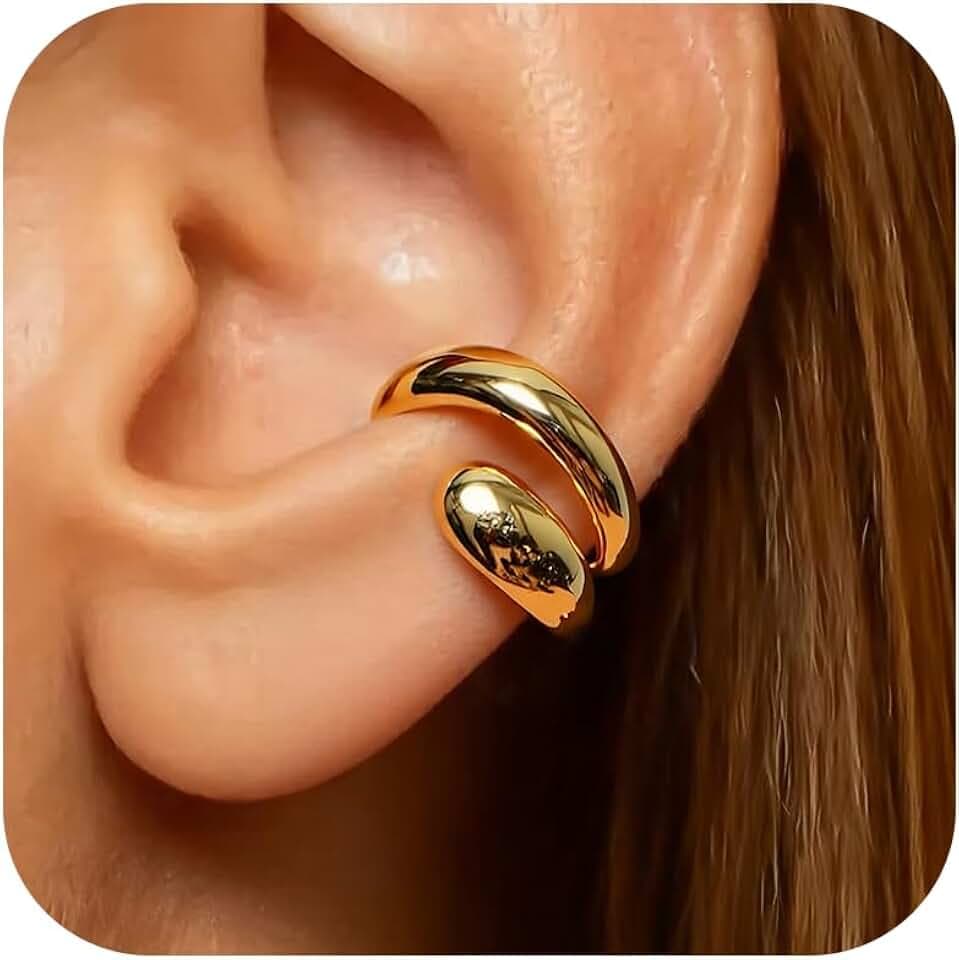 YANCHUN Ear Cuffs Non Piercing 14K Gold Plated Ear Cuff Earrings for Women Trendy Stuff Clip on Cartilage Earring Stacks Non Pierced Adjustable Fake Earrings Set Jewelry Christmas Gift 2026 Stocking Stuffers