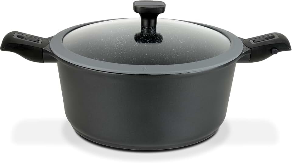 GSW 167840 Easy Click Kochtopf mit Glasdeckel und abnehmbaren Griffen, Aluminium, schwarz - ⌀20 cm
