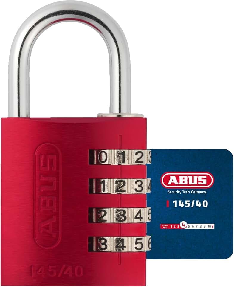 ABUS Zahlenschloss 145/40 - Aluminium-Vorhängeschloss, Sicherheitslevel 4 | Kofferschloss & Spindschloss, 4-stelliger Zahlencode ohne Schlüssel, korrosionsbeständig, Breite 41 mm, Gewicht 110 g