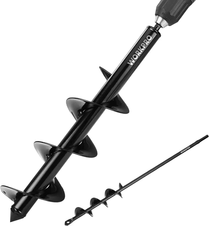WORKPRO 2-teiliger Gartenbohrer Erdbohrer Set, 4 x 42 cm & 9 x 40 cm, Pflanzenbohrer Spiralbohrer für Bohrmaschine, Gartenschneckenbohrer für Pflanzen und Gartenarbeiten, Schwarz