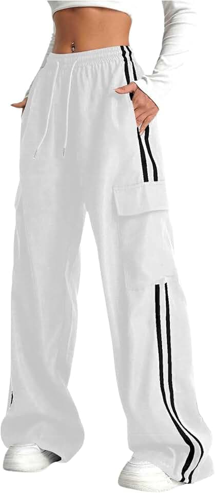 Verdusa Women's Cargo Pants Baggy Wide Leg Track Pants Athletic Streetwear
