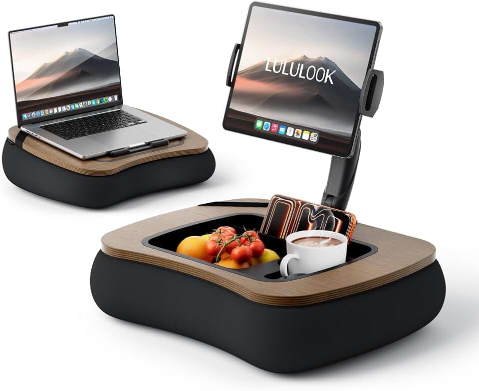 LULULOOK 2-in-1 Lap Desk & Kindle Pillow Stand with Beanbag