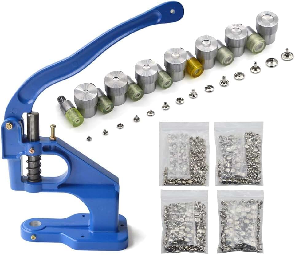 Yalando 1PC Blue Hand Press Machine and 7 Sets Double Cap Rivet Dies Mould Handmade Tool Leather Craft DIY Supplies