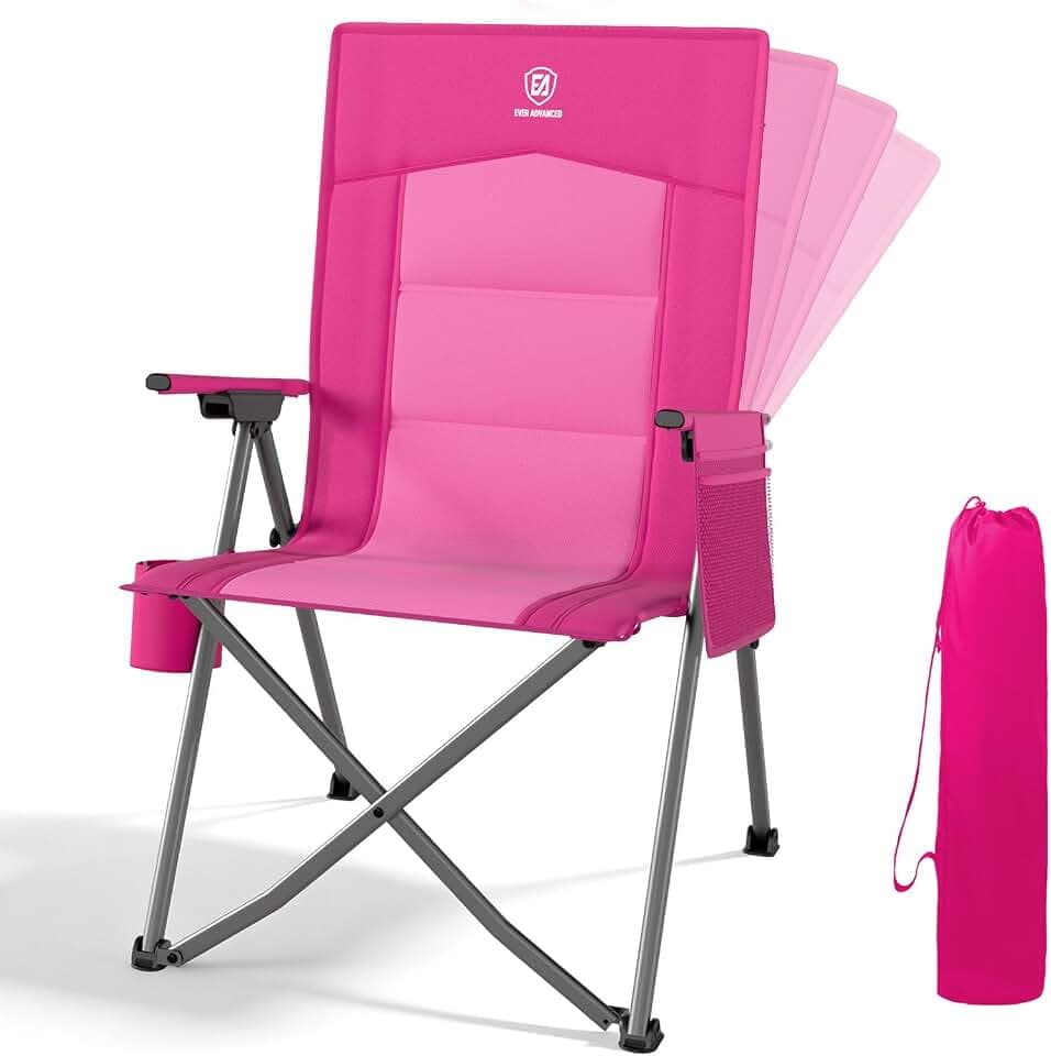 EVER ADVANCED Reclining Camping Chairs for Adult Supports 350lbs Pink