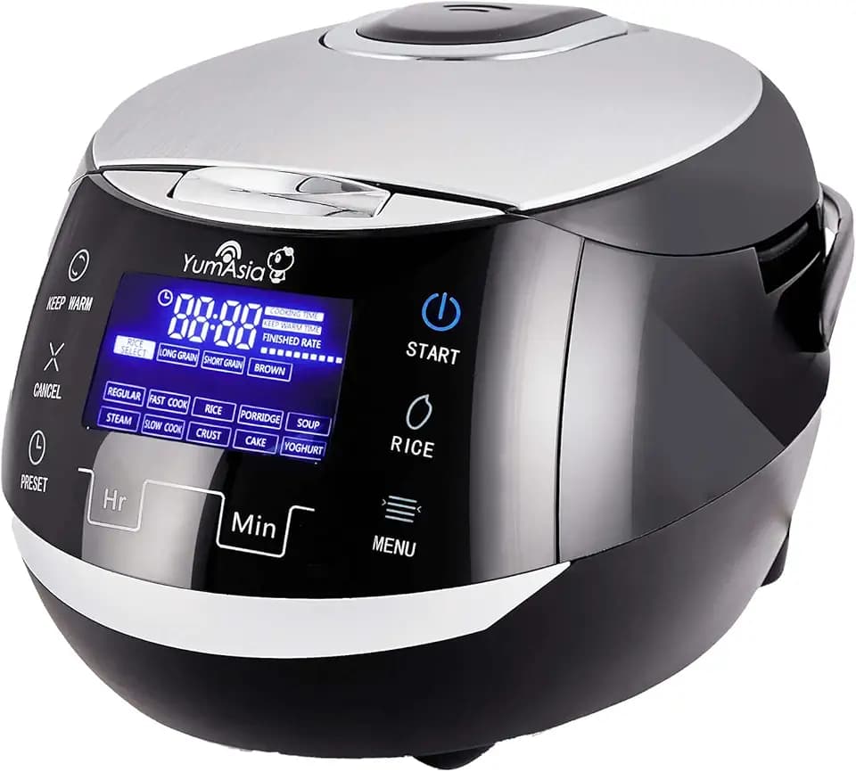 Yum Asia Sakura Reiskocher mit Keramikschale und Advanced Fuzzy Logic (8 Tassen, 1,5 Liter), 6 Reiskochfunktionen, 6 Multikocherfunktionen, Motouch LED-Display, 220-240V EU (schwarz und silber)