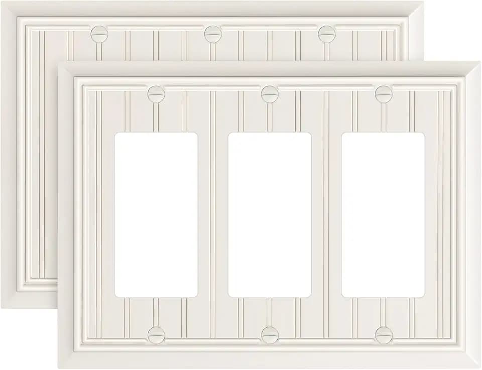 2-Pack Beadboard Bamboo Decorative Triple Decorator Outlet Cover Plate