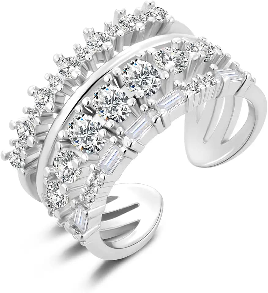 ALEXCRAFT Silber Ringe mit Zirkonia, 14K Vergoldet Verstellbare Offen Ring