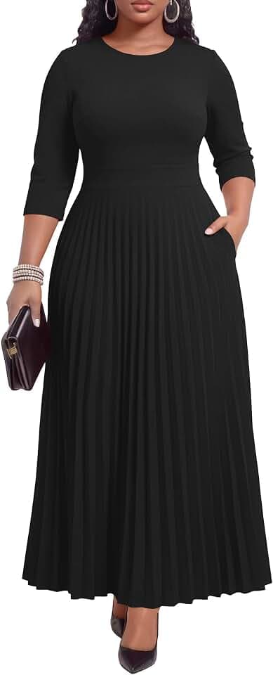 Nmoder Pleated Maxi Dresses for Women Casual Long Dress with Pockets