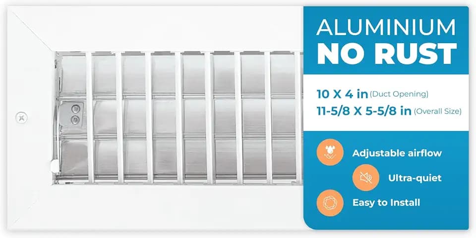 Aluminum 10 x 4 Inch Air Vent Covers Wall AC Grille – Premium Register Vent Cover – Durable Rustproof Aluminum Wall Vent – Multi-Shutter Damper – Individually Adjustable Front Blades, White