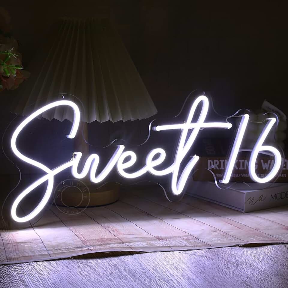 SYLHOME Sweet 16 LED Neon Light Sign 16th Birthday Wall Decor Backdrop USB