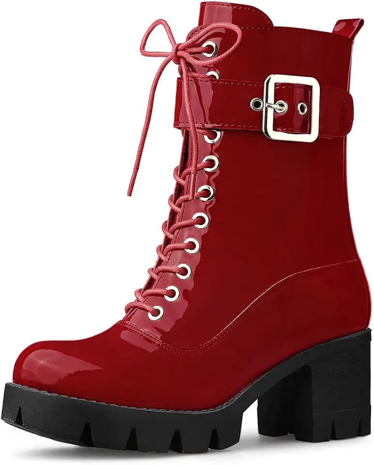 Allegra K Women's Zip Platform Chunky Heel Combat Boots